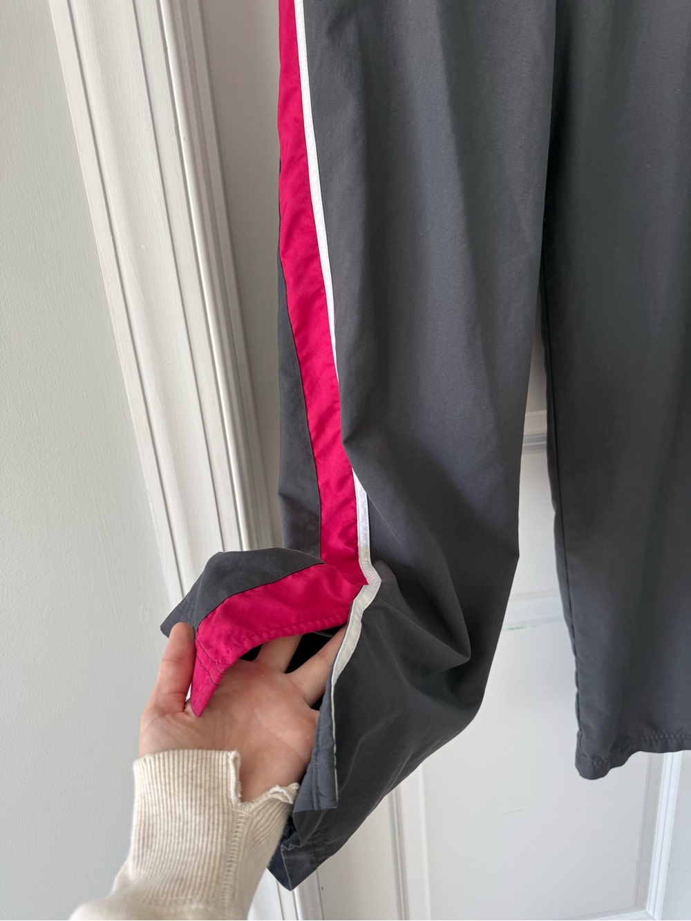 Vintage Y2K Nike Grey Track Pants with Pink & White Side Stripes - Picture 7 of 11
